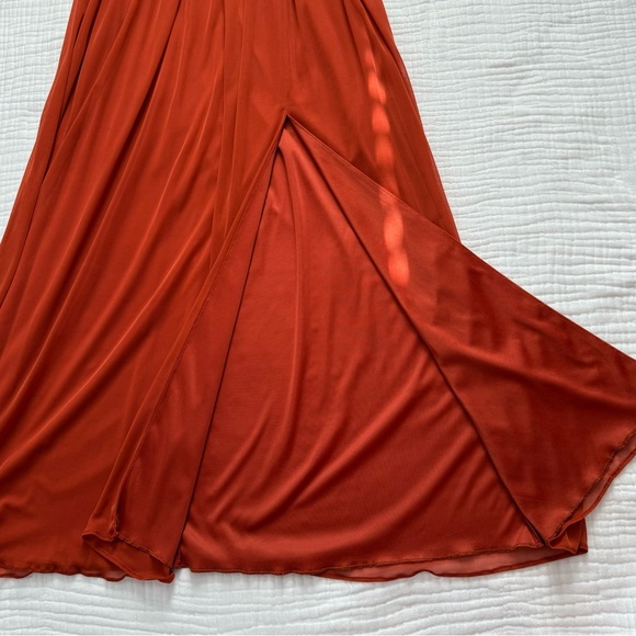 David's Bridal floor length burnt orange lace overlay dress with side slit sz 8 - Picture 5 of 14